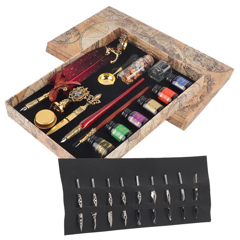 Feather Pen Set European Style British Retro Lacquer Stamp Dipped