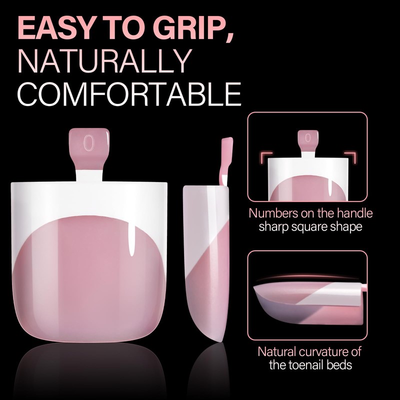 AILLSA French Tip Press On Toe Nails, Berry Pink Sharp