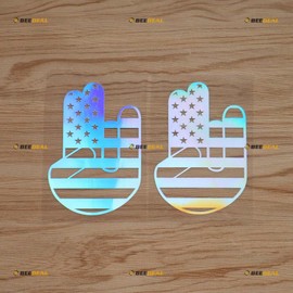Shocker Hand USA American Flag Sticker Decal Vinyl - 2 Pack Holographic Iridescent 4" - for Car Boat Laptop Cup No Background Die-Cut