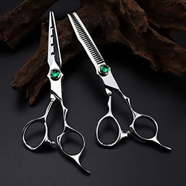 Hair Cutting Scissors, 6 Inch Professional Japan 440c Steel Scissor Green Gem Hair Scissors Haircut Thinning Barber Cutting Shears Hairdressing Scissors Set