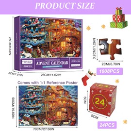 Puzzle Advent Calendar 2024, 1008 Pieces Puzzles, 24 Day Puzzles for Countdown to Christmas, Christmas Puzzles, Christmas Gift for Boys, Girls, Home Decoration, 70 x 50 cm (Blue)