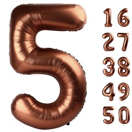 40 Inch Dark Brown Balloon Number 5 Balloon Chocolate Jumbo Mylar Foil Helium Balloon for 15 25 35 50 Big Giant Jumbo Huge Foil Mylar Balloons 55th 65th Birthday Balloons Men Women Party Decorations