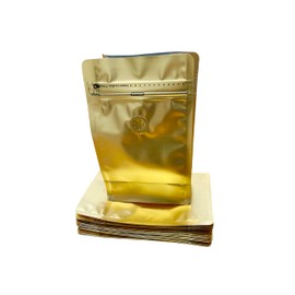 Chose Kreyol Gold Resealable Coffee Bags with Degassing Valve for Coffee and Tea Storage Bag with bonus Measuring Coffee Spoon Clip (Gold), 8oz