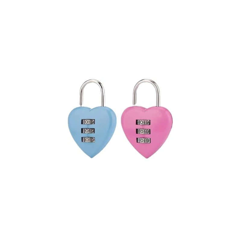 2pc Mini Blue and Pink Combination Lock, Heart Shape 3