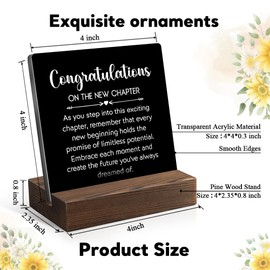 Juoqg Congratulations on The New Chapter Acrylic Sign with Wooden Stand, First Day of New Job Gifts for Coworker Bestie, Congrats Promotion Gifts for Men Women, Graduation Farewell Desk Sign Décor
