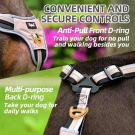 PUPTECK Escape Proof Dog Harness with Padded Handle, No Pull Pet Vest Harness Durable Reflective for Medium Large Dogs Walking Training and Running, Moccasin, L