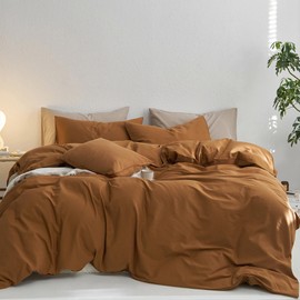 MooMee Oversized King Duvet Cover Set, 100% Washed Cotton Linen Like Twill Thick Sturdy Material Super Soft Breathable Durable Bedding for All Season, 3 Pieces (Dark Orange, Oversized King 120"x98")