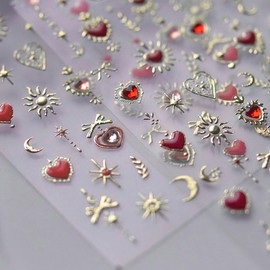 Valentine’s Day 5D Embossed Nail Art Stickers Red Charms Heart Nail Decals Gold Glitter Star Moon Nail Design Stickers Bow Nail Stickers Romantic Valentines Nail Art Decals for Women Acrylic Manicure