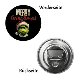 Merry Grinchmas Christmas Smuffle Magnet with Bottle Opener Christmas Hater Watch Out The Evil Type Looks Angry and Darkly at the Holidays