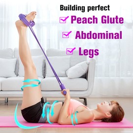 Feezi 4 Tubes Elastic Sit Up Pull Rope with Foot Pedal Abdomen Leg Waist Trainer for Home Gym Yoga Fitness