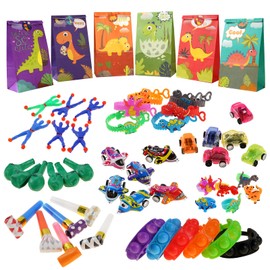 Ainiv Party Bag Fillers for Kids, 54PCS Premium Toy Assorted Bulk Toys with 6 Gift Bag, Treasure Box, Stocking Fillers Goodie Fillers, Birthday Carnival Prizes Classroom Rewards, Pop Bracelet