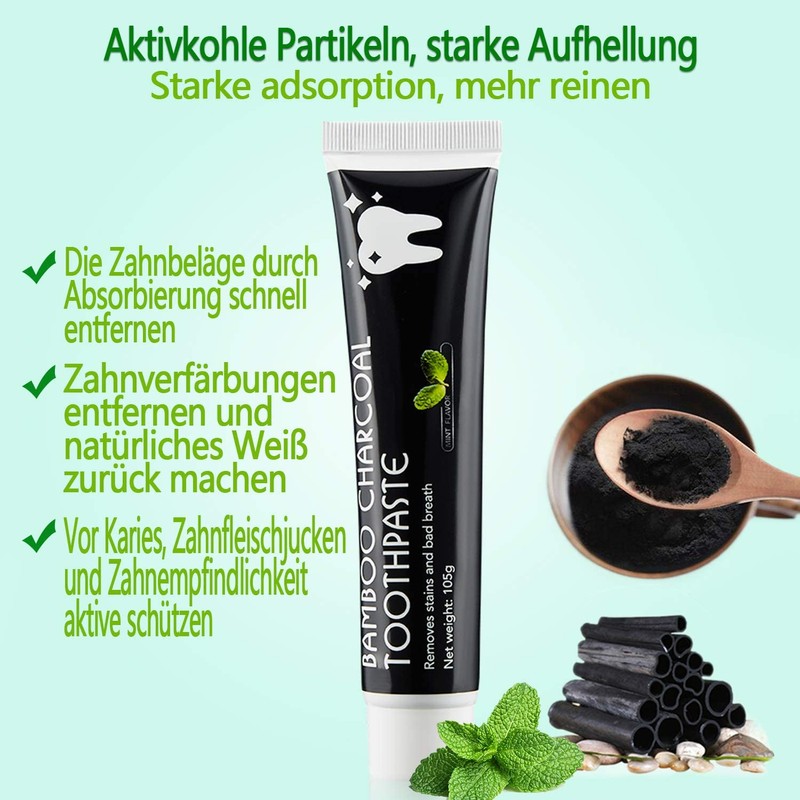 Activated Charcoal Toothpaste, Teeth Whitening, Bamboo Charcoal Toothpaste, Natural Black