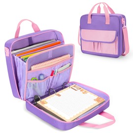 Yarwo Zipper Binder for Boys and Girls, 3 Ring Binder Holds 500 Sheets with Expanding Files & Adjustable Strap, Accordion File Organizer Fit for 13” Laptop, Learning Tablet and Stationery, Purple