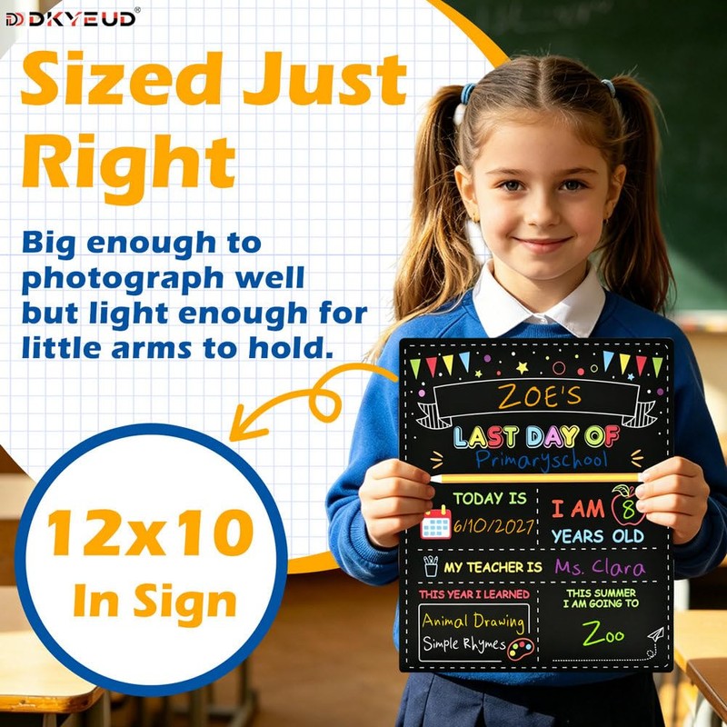 Double-Sided First Day of School Chalkboard Board, 12×10 Inch