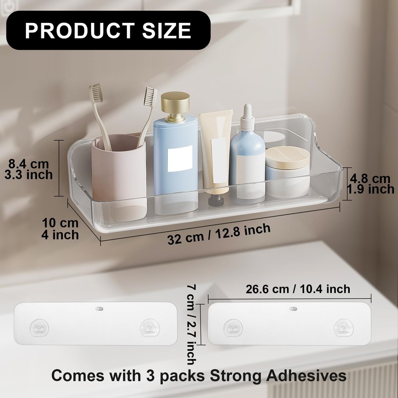 Diesisa Plastic Wall Mount Organizer, Adhesive Clear Acrylic Shelf, No