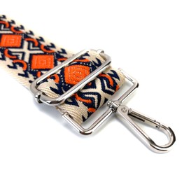 VersaKits Purse Strap Replacement Crossbody 2 Inch Wide Orange Dark Blue Khaki Diamond Jacquard Weave with Brass Hooks Ethnic Guitar Style Adjustable Canvas Straps