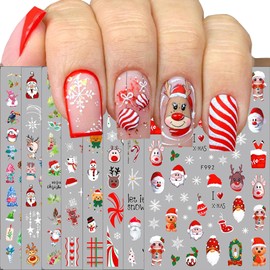 8 Sheets Christmas Nail Art Stickers Santa Claus Nail Decals for Nail Art Wreath Reindeer Nail Art Stickers 3D Self Adhesive Winter Nail Supplies Charm for Women Christmas Nail Art Decoration