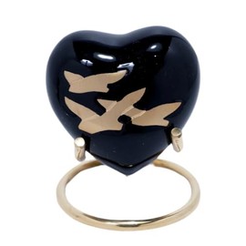 Royal Rapture Urn for Ashes Funeral Memorial Cremation Keepsake Love Urns Decorative Brass Heart with Stand (Black Bird, 3") RHM03-13