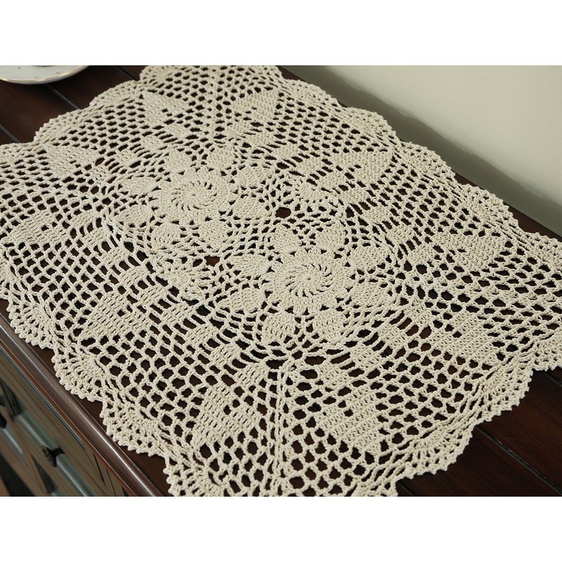 Beige 16x23 Inch Rectangle HANDMADE Cotton Crochet Lace Placemat Doilies