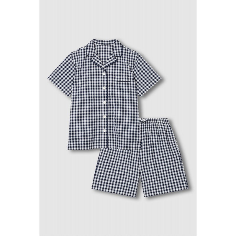 JAJU [JAJU/자주] 여 시어서커 5부 파자마 세트_라이트 네이비 [JAJU] Women's