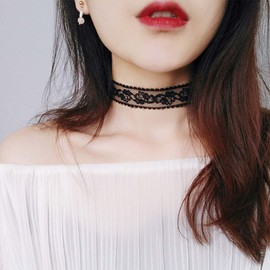 TseenYi Tattoo Choker Necklace Flower Lace Hollow Lace Elastic Clavicle Chain Gothic Jewelry for Women and Girls (Black)