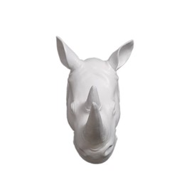 YL Crafts - The Medium White Resin Faux Animal Head Mount, Fake Rhino Animal Wall Decor Art, Resin Wall Sculpture