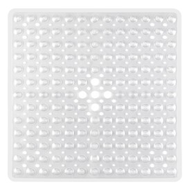 Pinzz Square Shower Mats Non Slip Anti Mould Bath Mats with Suction Cup Safety Bathroom Mat Antibacterial Machine Washable Shower Mat with Drain Holes,53x53CM(Clear)