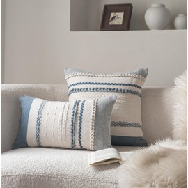 Cethom Boho Throw Pillow Covers 12x20 Inch Set of 2, Blue Textured Decorative Couch Pillow Cases for Farmhouse Home Decor, Accent Cushion Cover for Sofa, Bed, Living Room, Bedroom