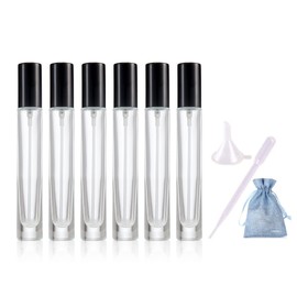 JJKMALL - Thick Glass 6pcs 10ml 1/3oz Spray Bottle Refill Perfume Hydrating Fragrance Fine Mist Atomizer Cosmetic Container Round Tube Party Makeup Tool Travel Gift Sample（6Pack Black lid）