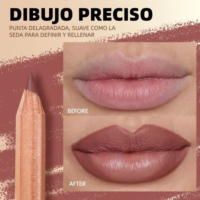 6pcs Juego Delineador Wooden Lip Pencil Labios Impermeable