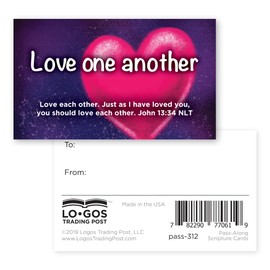 Love One Another, John 13:34, Bulk Pack of 25 Affirmation Scripture Cards for Kids, Pass it On Christian Bible Verse Cards for Sunday School, Childrens Church, & Youth Group Ministry