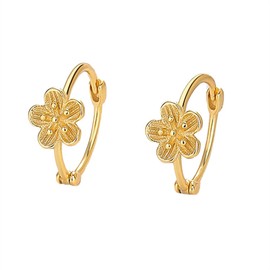 Flower Hoop Earrings for Women Peach Blossom Cartilage Earrings Delicate Floral Huggie Hoop Earrings 925 Sterling Silver for Fashion Jewellery, Silver, No Gemstone