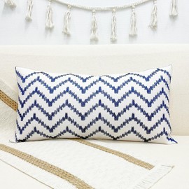 Slow Cow Linen Embroidery Rectangular Pillow Cover Pillowcase Decorative Lumbar Throw Pillow Cover for Couch Sofa 12 x 24 Inches Navy Blue