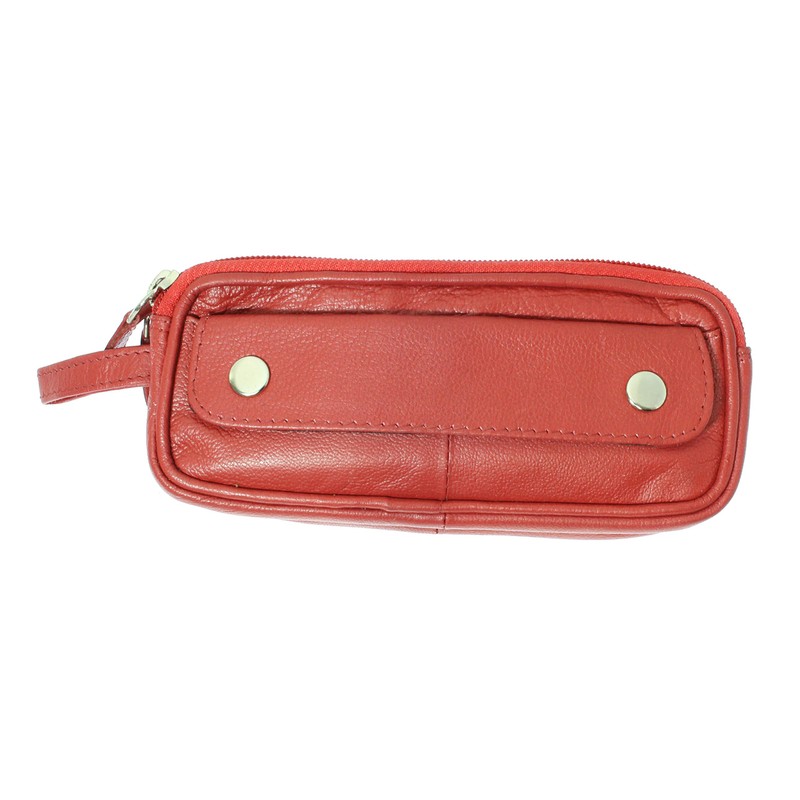 Soft Red Goat Leather Double Spectacle Glasses Case with Belt
