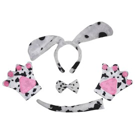 Petitebelle Long Ear Dog Headband Bowtie Tail Gloves 4pc Adult Costume (One Size, Dalmatians)