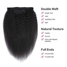 Seelaak Afro Kinky 18 Inch Straight Clip In Human Hair Extensions for Black Women 10A Brazilian Clip ins Human Hair Coarse Yaki Clip Ins Hair Extensions Natural Kinky Straight Clip in Hair Extensions Double Weft 100Gram 8Pcs/Set