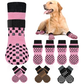 Non Slip Dog Socks to Prevent Licking Paws Grippy Socks for Senior Dog on Hardwood Floors Anti Slip Dog Socks for Hot Pavement Double Side Paw Protector Prevent Scratching Pink XL