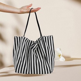 Torytoe Handbag Women's Tote Bag Shopper Large Shoulder Bag Black Striped Canvas Bag Fabric Bag Handbag Shoulder Bags for Work Office Travel Shopping School and Everyday Use, black