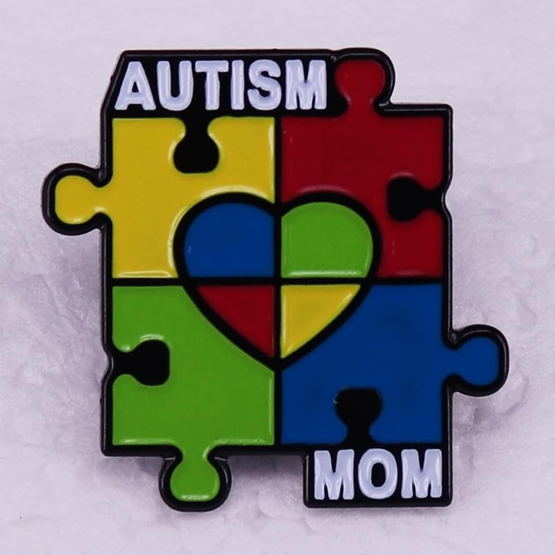 Autism Mom Autistic Mother Rainbow Puzzle Enamel Lapel Pin Metal