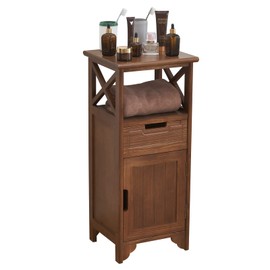 BECTSBEFF 30 Inches Tall End Table, Fully Assembled Bathroom Floor Cabinet with Shelf and Storage, No Assembly Nightstand with Drawer for Bedroom-Walnut