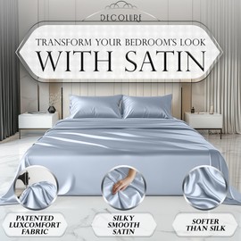 DECOLURE Satin Bed Sheets - 4 Piece Luxury Silky King Size Bedding Set - Softer Than Silk, Wrinkle-Free with 15” Deep Pocket Fitted Sheet, Perfect for Hair & Skin, Gifts for Women (Baby Blue)