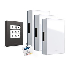m-e KTF-320-A - Wired Doorbell Complete Set Including Two-tone Chime Chime Transformer and Modern Bell Push Button with Automatic Lighting - For 1-3 Family Homes - House Bell Set