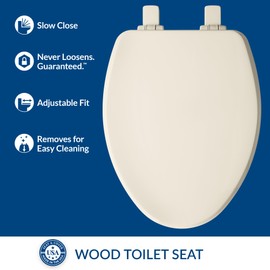 Bemis Ashland Modern Wood Toilet Seat with Decorative Edge, Slow Close, Secure Hinges, Made in USA, Elongated, Biscuit