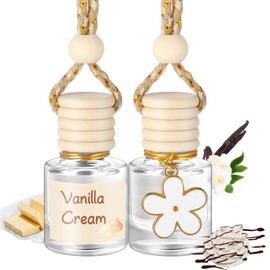 Siifert 2 Sets Hanging Car Air Freshener and Essential Oil Diffuser, Car Air Freshener Daisy Essential Oil Diffuser Long Lasting Automobile Aromatherapy Diffuser Bottle(Vanilla Cream)