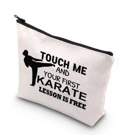 BDPWSS Karate Girl Gifts Karate Cosmetic Bag Touch Me and You First Karate Lesson is Free Zipper Pouch for Karate Lovers Gift (Touch Karate Lesson CA)