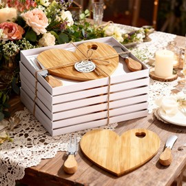 Mini Charcuterie Board Set Heart Shaped Wood Cheese Plate with 2 Spreaders, Bridal Shower Favors Thank You Gifts for Guests Wedding Baby Shower Party Prize (Bamboo, 1Set)