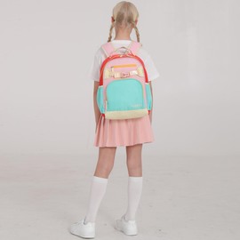 Sawkig Cute Kids Backpack for Teen Girls Water Resistant Elementary School Bag Lightweight Bookbag（Aqua Pink Red