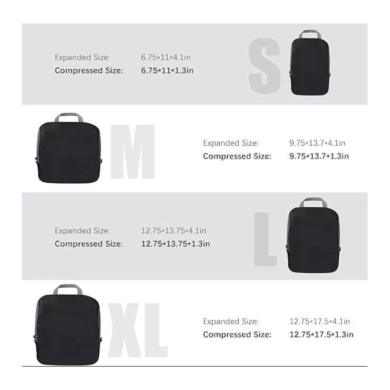 PANDA JOYS 4‑Piece Compression Packing Cubes Set –Expandable Travel Organizers