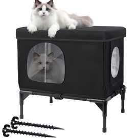Outdoor Cat House Weatherproof, Insulated Feral Cat Houses for Cats with Cozy Cushion, Elevated Outdoor Cat Shelter, Equipped with Escape Door, Outside Cats House for Stray Cats(Small)