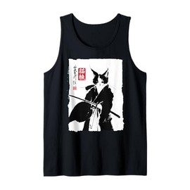 Japanese Samurai Cat Art Vintage Sumi-e Ink Painting Tank Top